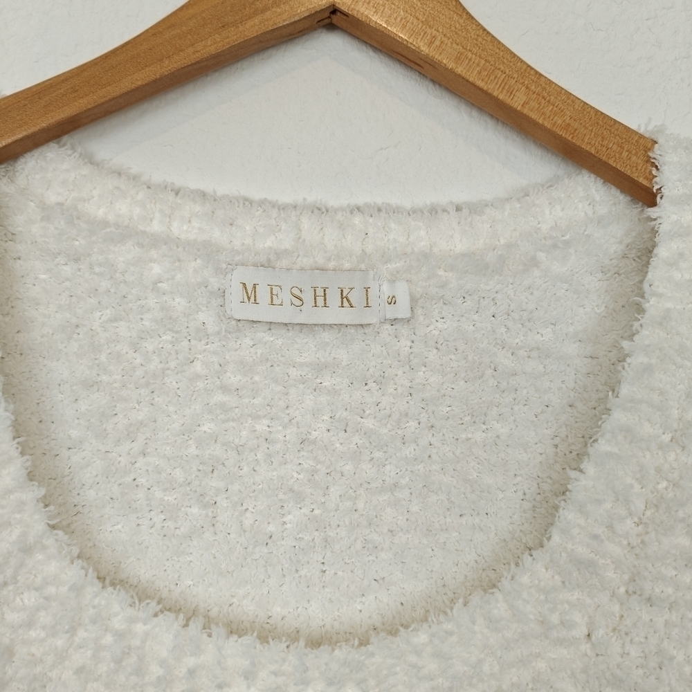 Meshki Fuzzy Teddi White Short Sleeve Bodycon Mini Dress Size Small Women's - Picture 8 of 13